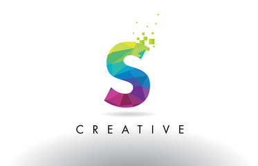 S Colorful Letter Origami Triangles Design Vector.