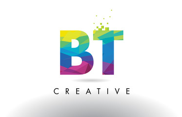 BT B T Colorful Letter Origami Triangles Design Vector.