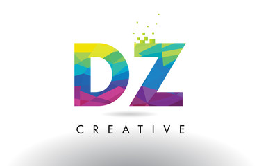DZ D Z Colorful Letter Origami Triangles Design Vector.