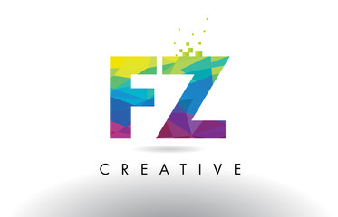 FZ F Z Colorful Letter Origami Triangles Design Vector.