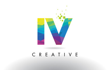 IV I V Colorful Letter Origami Triangles Design Vector.