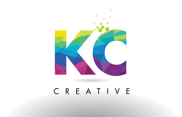 KC K C Colorful Letter Origami Triangles Design Vector.