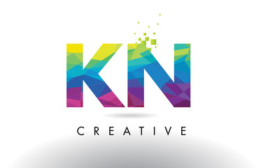 KN K N Colorful Letter Origami Triangles Design Vector.