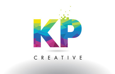 KP K P Colorful Letter Origami Triangles Design Vector.
