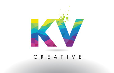 KV K V Colorful Letter Origami Triangles Design Vector.