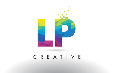 LP L P Colorful Letter Origami Triangles Design Vector.