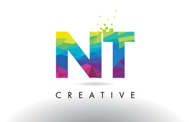 NT N T Colorful Letter Origami Triangles Design Vector.