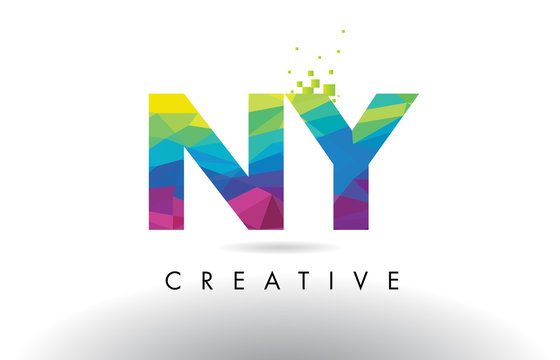 NY N Y Colorful Letter Origami Triangles Design Vector.