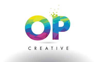 OP O P Colorful Letter Origami Triangles Design Vector.