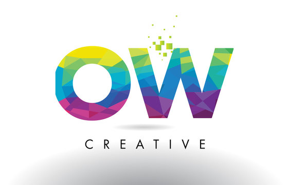 OW O W Colorful Letter Origami Triangles Design Vector.