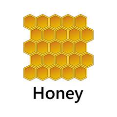 Honey combs on the white background text