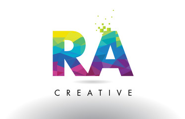 RA R Q Colorful Letter Origami Triangles Design Vector.