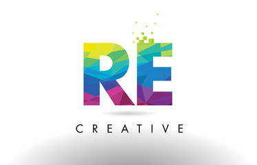 RE R E Colorful Letter Origami Triangles Design Vector.