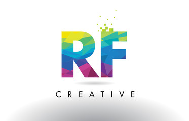 RF R F Colorful Letter Origami Triangles Design Vector.