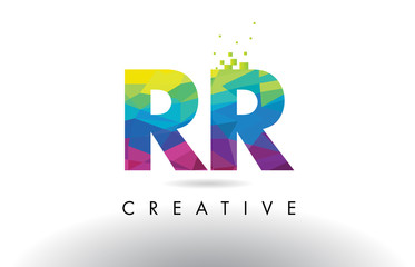 RR R Colorful Letter Origami Triangles Design Vector.