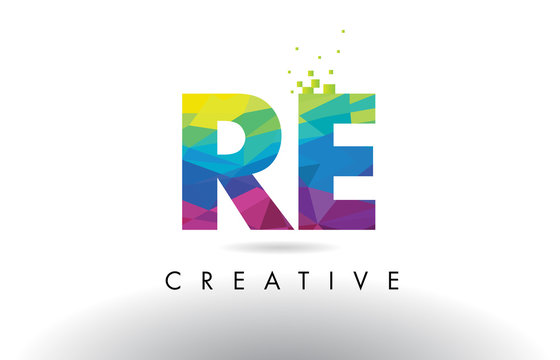 RE R E Colorful Letter Origami Triangles Design Vector.