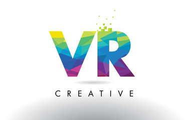 VR V R Colorful Letter Origami Triangles Design Vector.