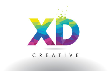 XD X D Colorful Letter Origami Triangles Design Vector.