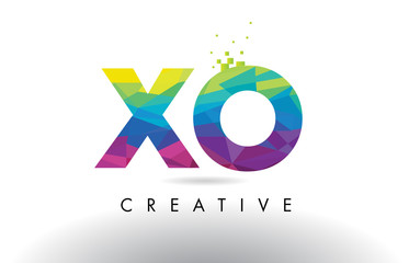 XO X O Colorful Letter Origami Triangles Design Vector.