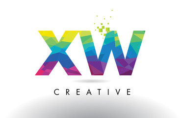 XW X W Colorful Letter Origami Triangles Design Vector.