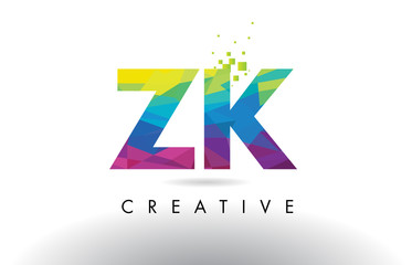 ZK Z K Colorful Letter Origami Triangles Design Vector.