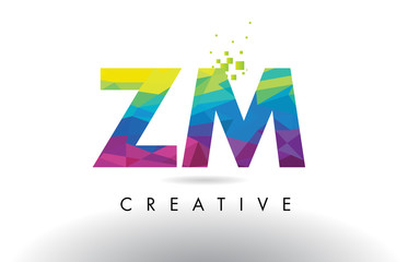 ZM Z M Colorful Letter Origami Triangles Design Vector.