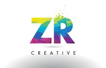 ZR Z R Colorful Letter Origami Triangles Design Vector.