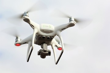 Close up of a white flying drone