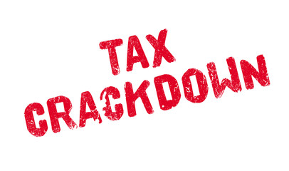 Tax Crackdown rubber stamp. Grunge design with dust scratches. Effects can be easily removed for a clean, crisp look. Color is easily changed.