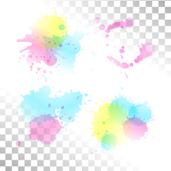 Vector watercolor transparent stain. Set of ink blots