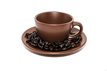 Coffee cup and coffee beans