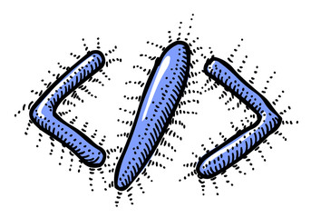 Cartoon image of Code Icon. Code symbol. An artistic freehand picture.