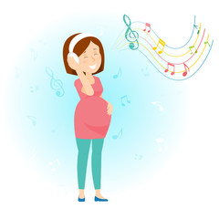 Pregnant woman enjoy music.