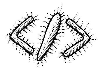 Cartoon image of Code Icon. Code symbol. An artistic freehand picture.
