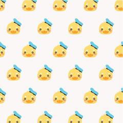 Cute seamless pattern with yellow rubber duck on white background.