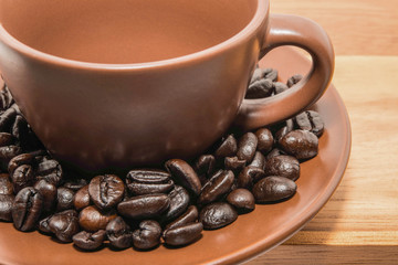Coffee cup and coffee beans