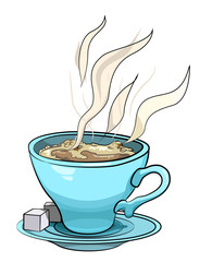 Cartoon image of espresso. An artistic freehand picture.