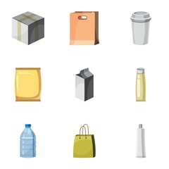 Packing icons set, cartoon style