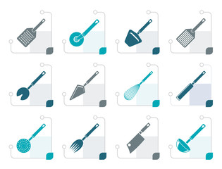 Stylized different kind of kitchen accessories and equipment icons - vector icon set