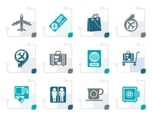Stylized airport, travel and transportation icons 1 - vector icon set