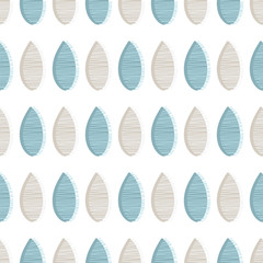 Abstract seamless vector pattern. Blue and grey drops with lines on white background. Fabric ornament illustration