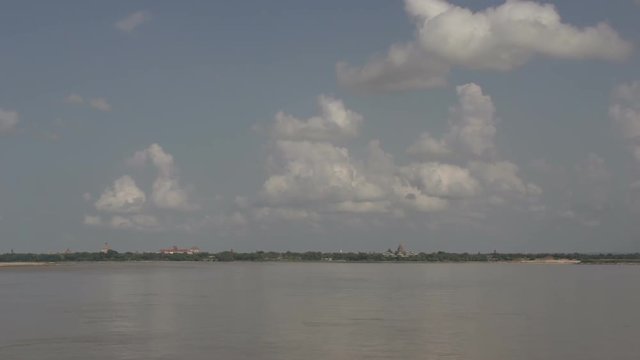 Boating on the Aye Yarwaddy river, view on temples skyline