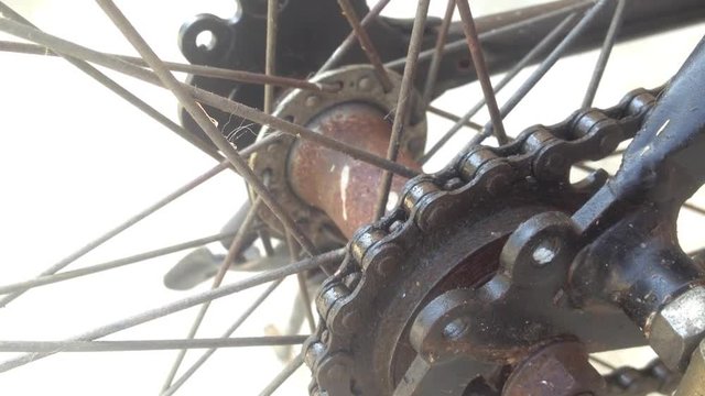 close up rustic of bicycle chain and ster