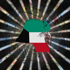 Kuwait map flag on currency burst illustration