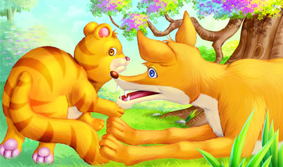 Naklejka premium cat and fox