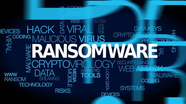 Ransomware cryptovirology malware cyber-attack words tag cloud cyber attack hack virus hacking hacker spyware cyberattack blue text animation video