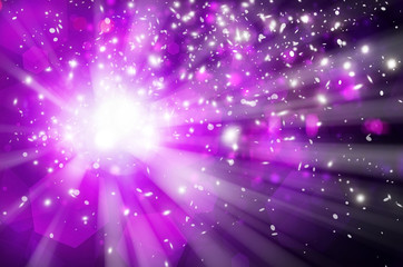 Purple sparkles rays lights  glitter bokeh Festive Elegant abstract background.