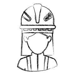 monochrome blurred contour with half body of faceless female firefighter vector illustration