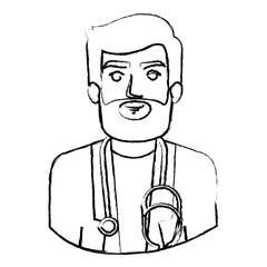monochrome blurred contour with half body of bearded doctor vector illustration