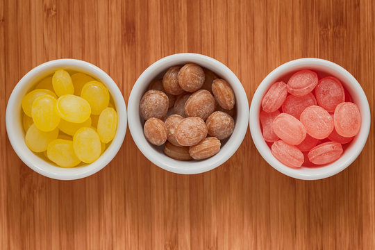 Bowls of colorful candy drops